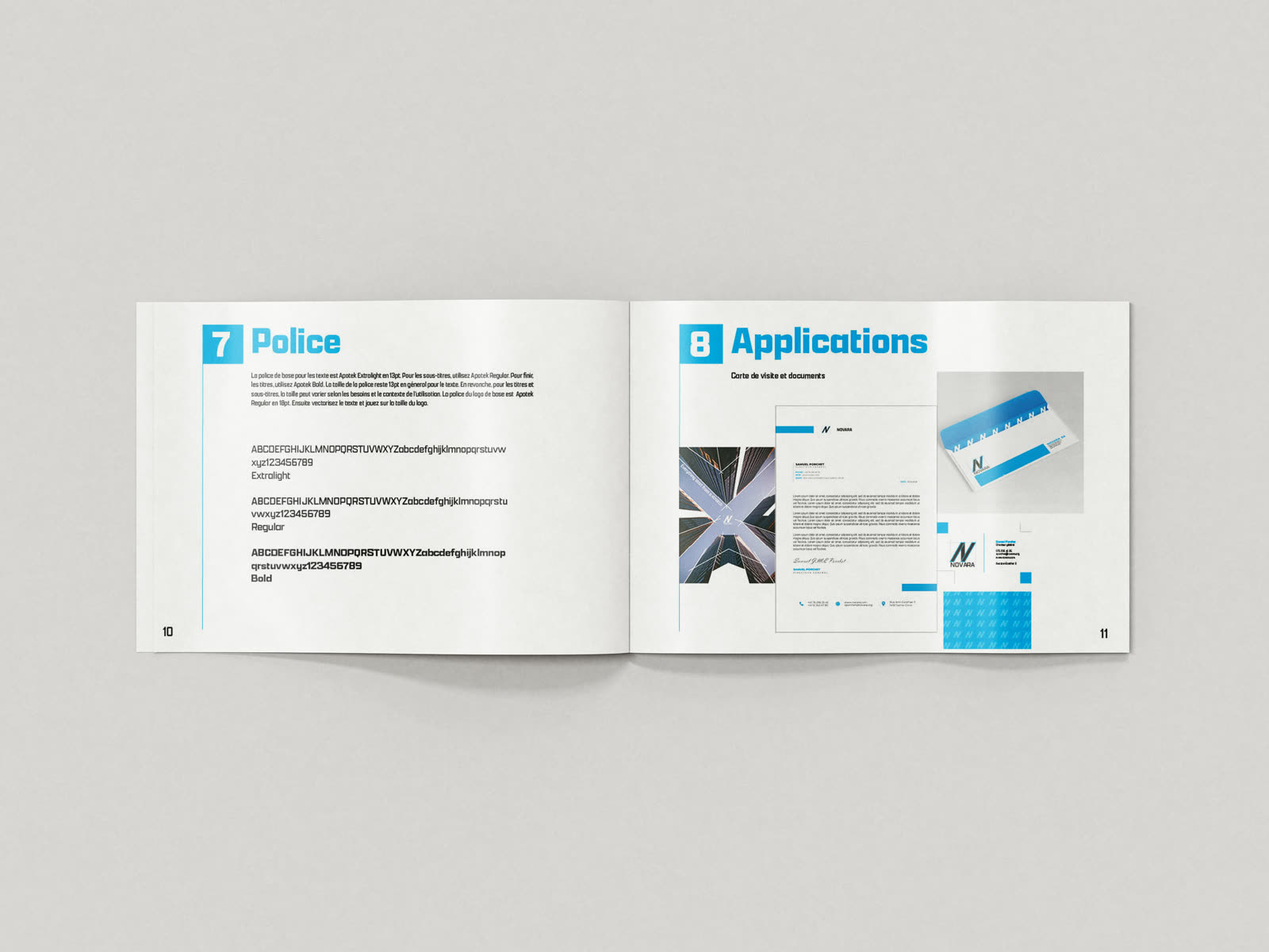 Double page police et applications de la charte Novara