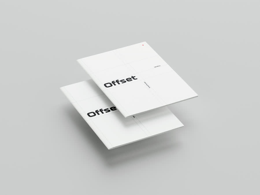 Brochure Offset présentée en maquette, deux couvertures flottantes