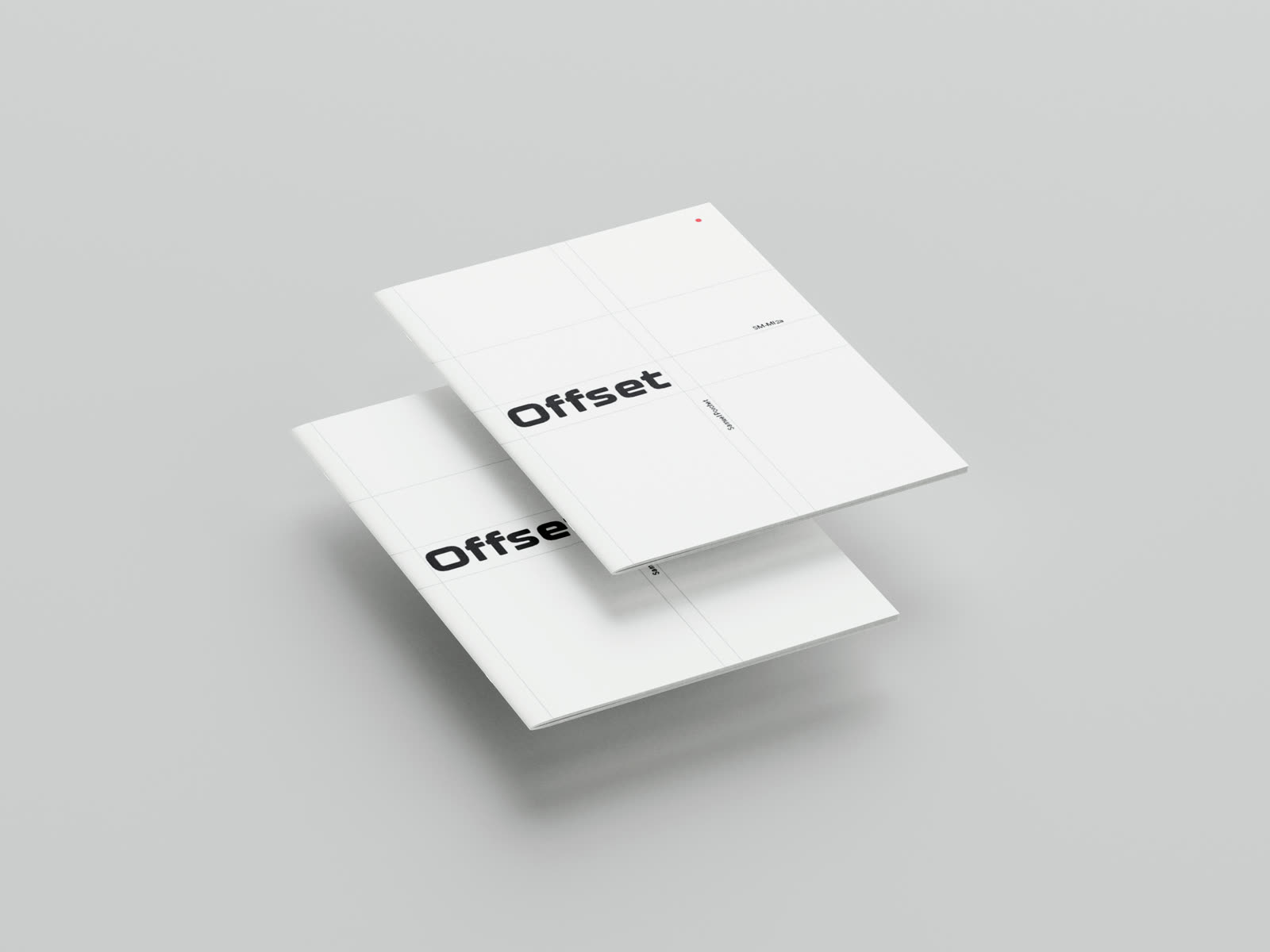 Deux exemplaires de la brochure Offset, couverture visible, en maquette